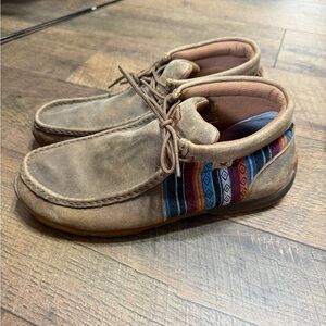 Womens Brown Leather Shoes with Multicolor Pattern